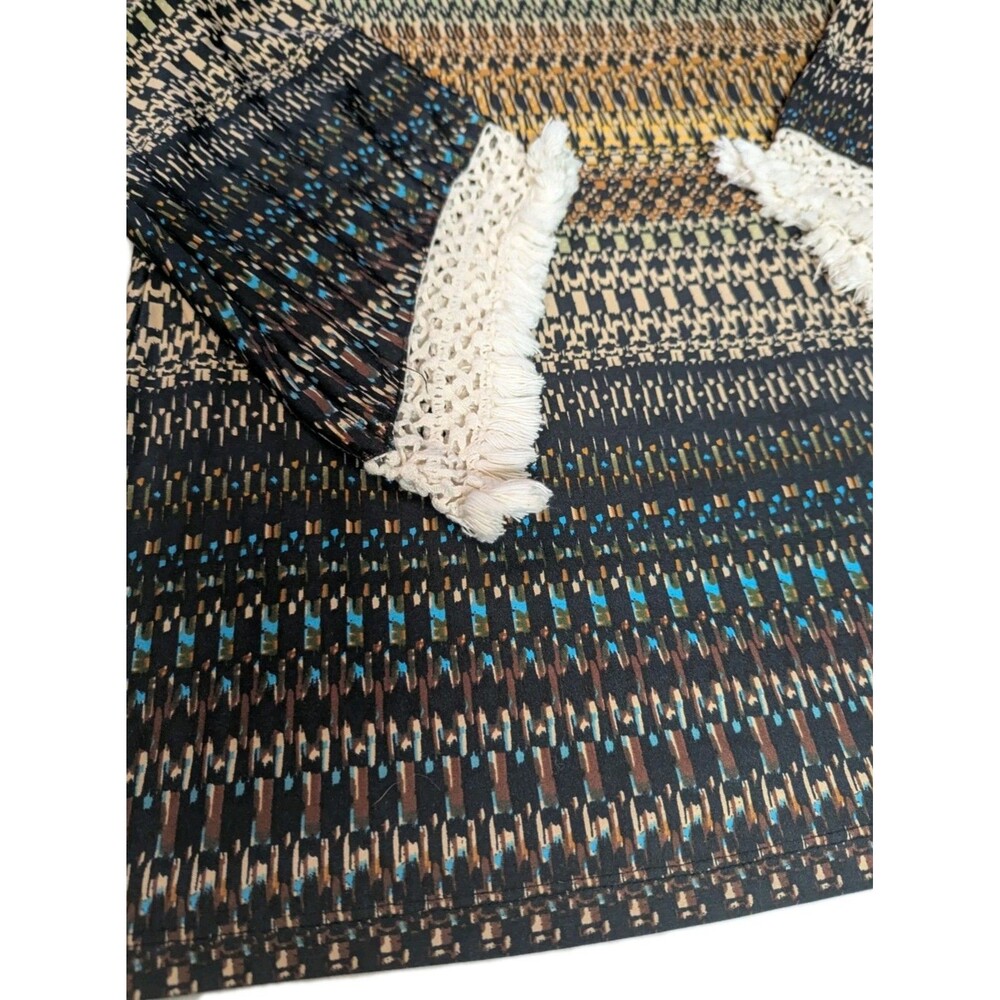 Melissa Paige Boho Geometric Print Top Large Crochet Fringe Bell Sleeve... - Picture 10 of 15